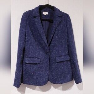 LOFT Navy Speckled Modern Knit Wool Blend Blazer 6T